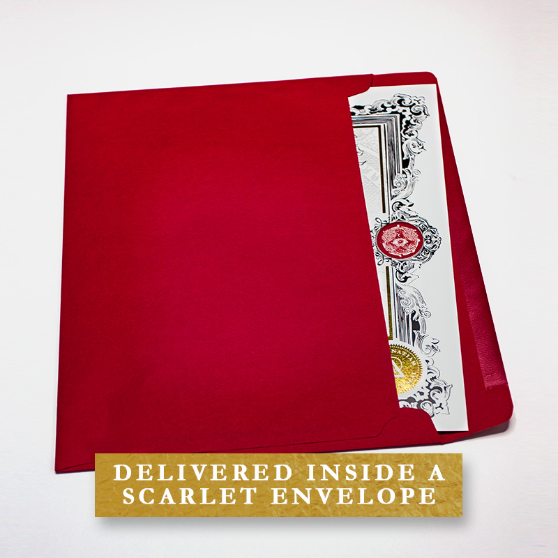 Delivered inside a scarlet envelope